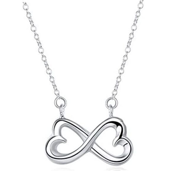 Sterling Silver Plated Infinity Heart Pendant Necklace - Picture 2 of 3